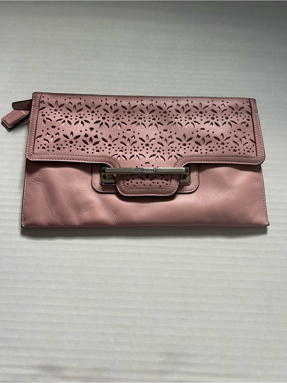 Coach Taylor Eyelet Pink Perforated Leather Fold-Over Clutch